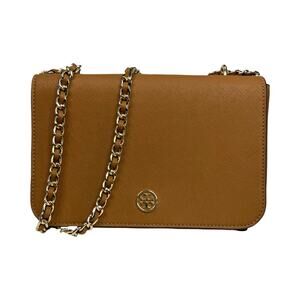 Tory Burch Chain Flap Crossbody Bag Tan Saffiano Leather Gold Style 10005608